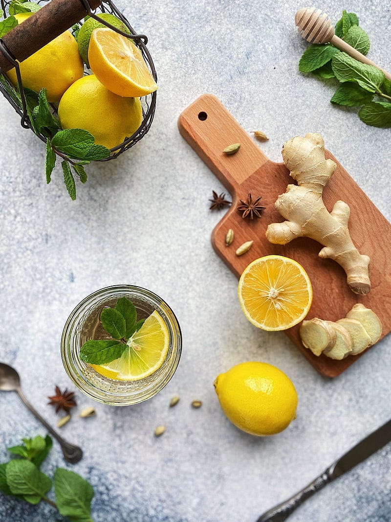 Refreshing ginger lemon tea in a cup