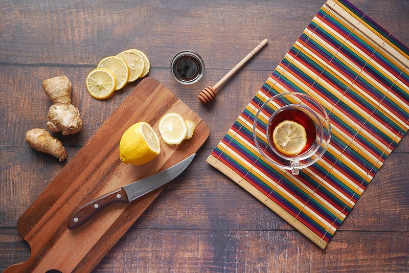 Ingredients for ginger lemon tea