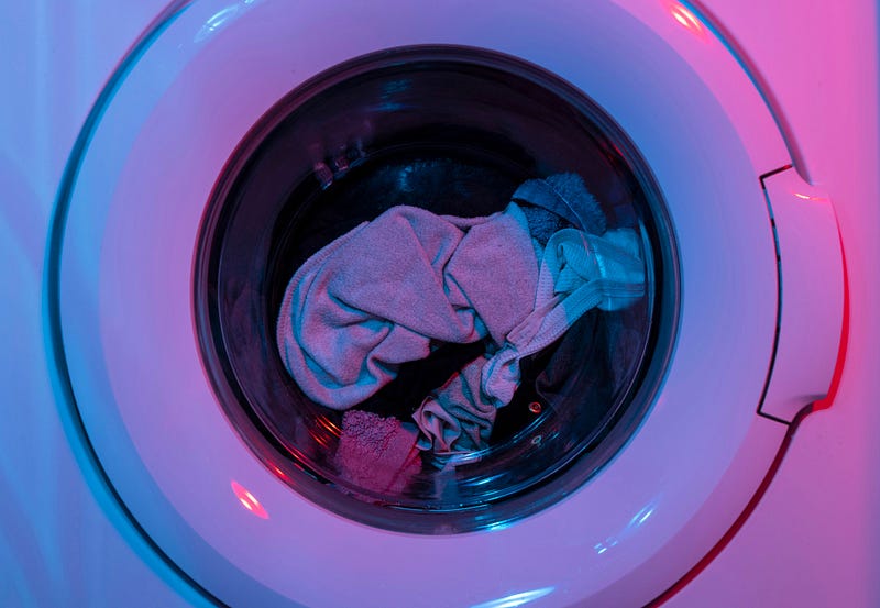 Front-loading washing machine in a modern home setting