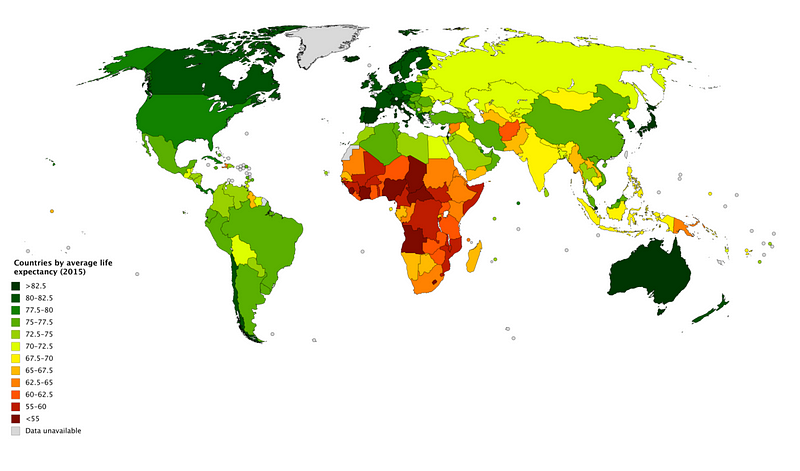 Map highlighting regional differences in life expectancy