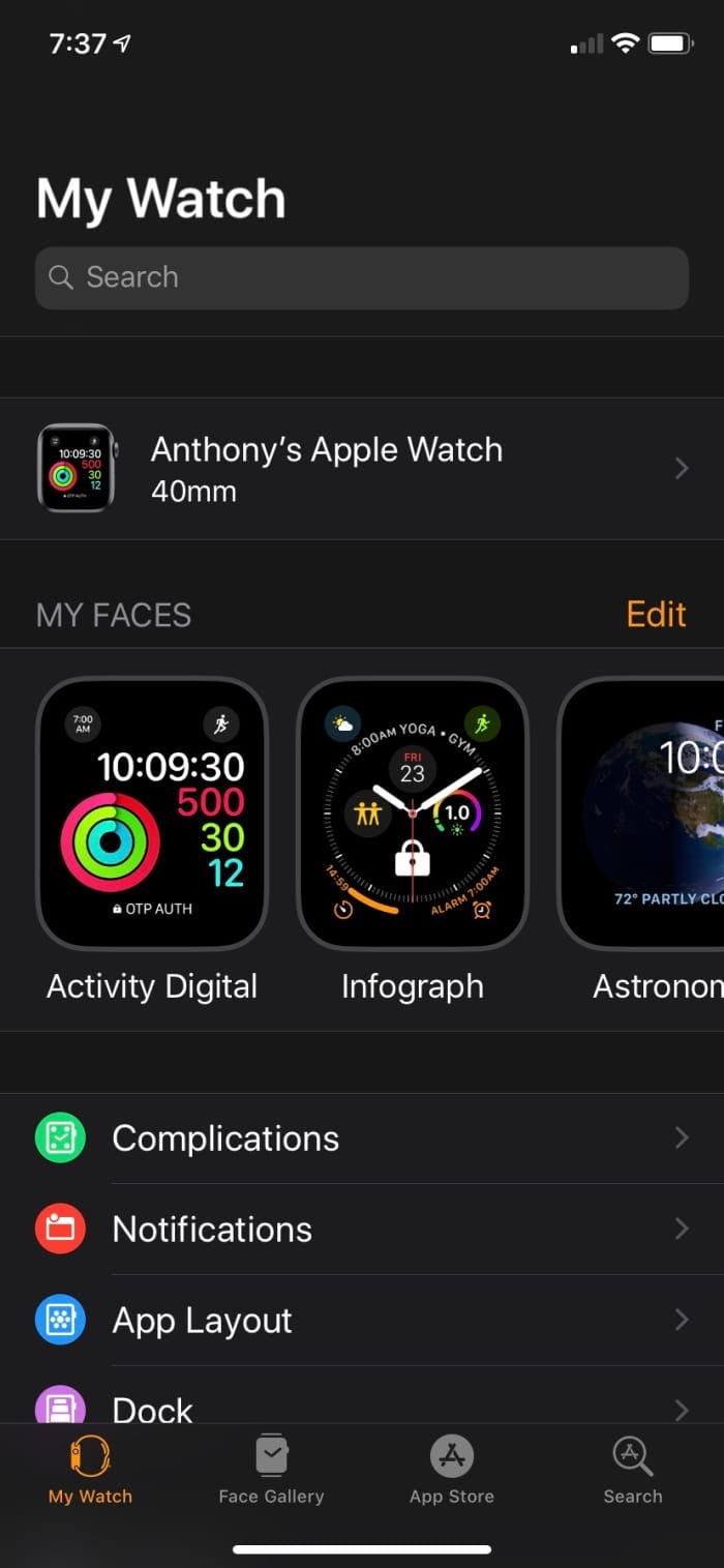 Apple Watch app interface