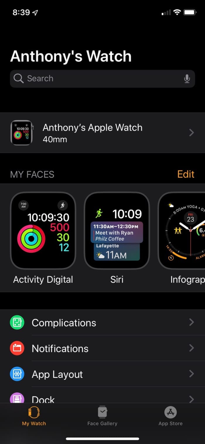 Available watch faces