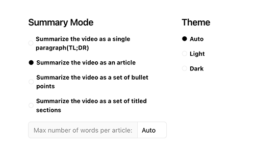 Customizing YouTube Summary Settings