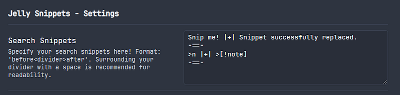 Jelly Snippets configuration