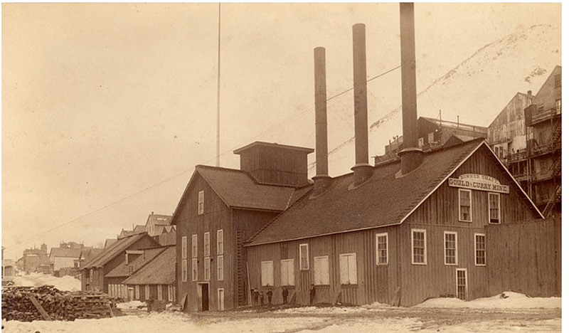 Historical photograph of the Gould & Curry Mine in Virginia City