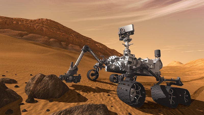 Curiosity rover exploring the Martian surface