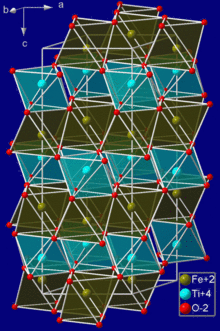 Close-up view of ilmenite crystals.