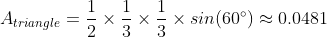 Area calculation of an equilateral triangle.