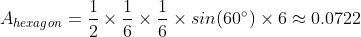 Area calculation of a regular hexagon.