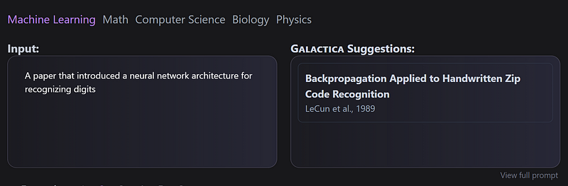 Example of citation provided by Galactica