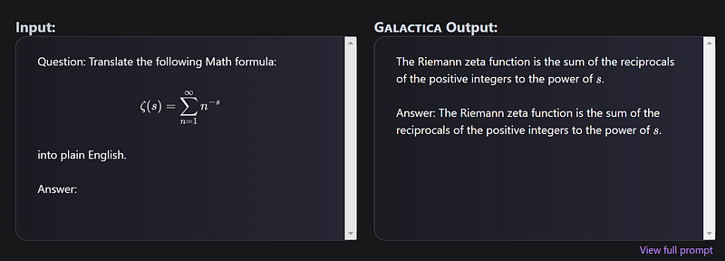 Illustration of a mathematical explanation from Galactica