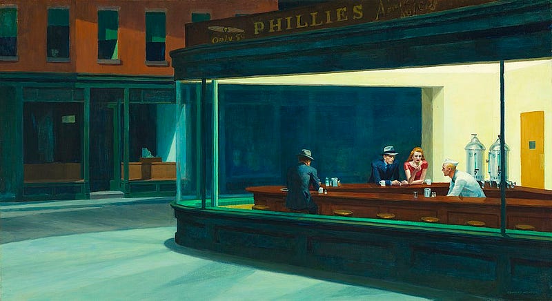 Edward Hopper's Nighthawks, showcasing the beauty of emptiness.