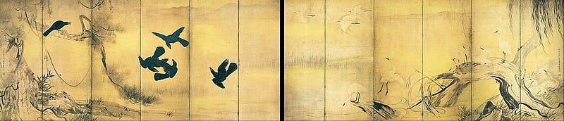 Hasegawa Tohaku's Crows and Herons, illustrating the interplay of space.